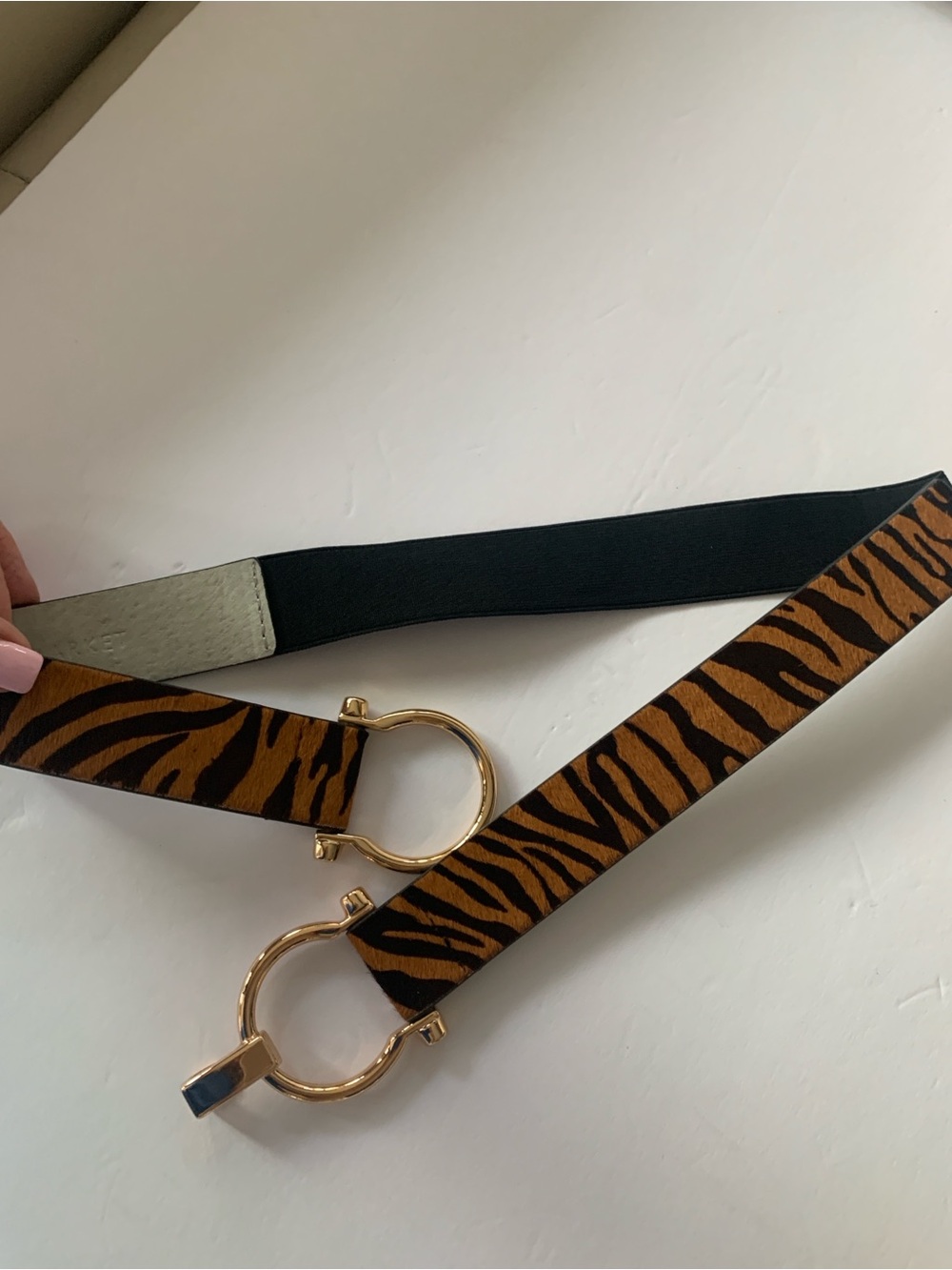 New White House Black Market Tiger Print Elastic Waist Belt Small